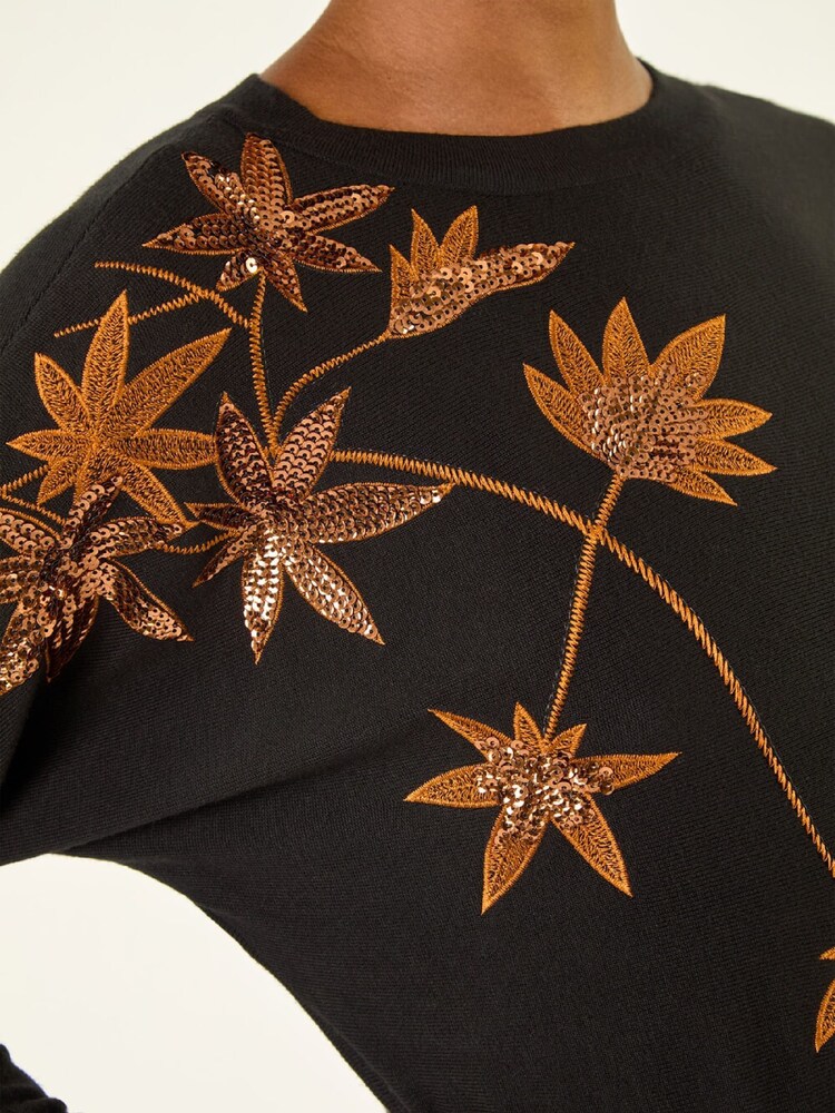 Roman Black Sequin Floral Embroidered Knit Jumper - Image 5 of 5