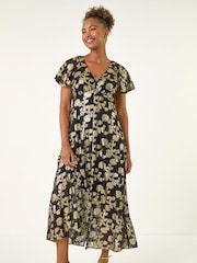 Roman Burnout Floral Frill Midi Dress - Slika 2 iz 5