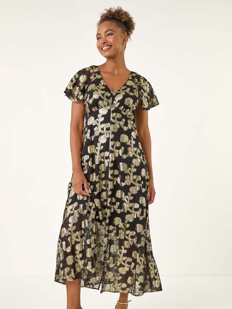 Roman Burnout Floral Frill Midi Dress - Slika 2 iz 5