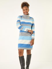Roman Blue Stripe Cowl Neck Knit Dress - Image 3 of 5