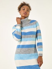 Roman Blue Stripe Cowl Neck Knit Dress - Image 4 of 5
