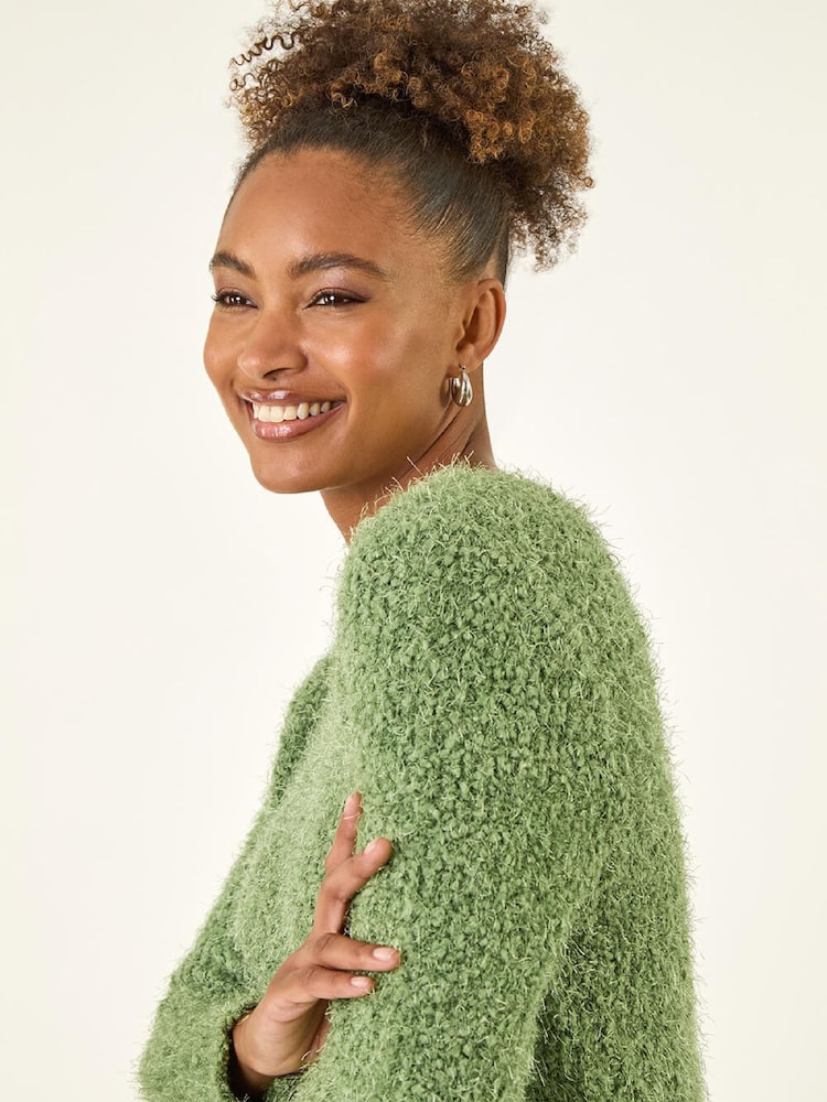 Roman Green Fluffy Knit Curved Hem Knit Jumper - Image 1 of 5