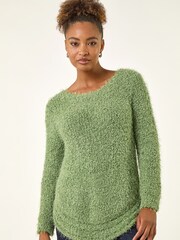 Roman Green Fluffy Knit Curved Hem Knit Jumper - Image 2 of 5