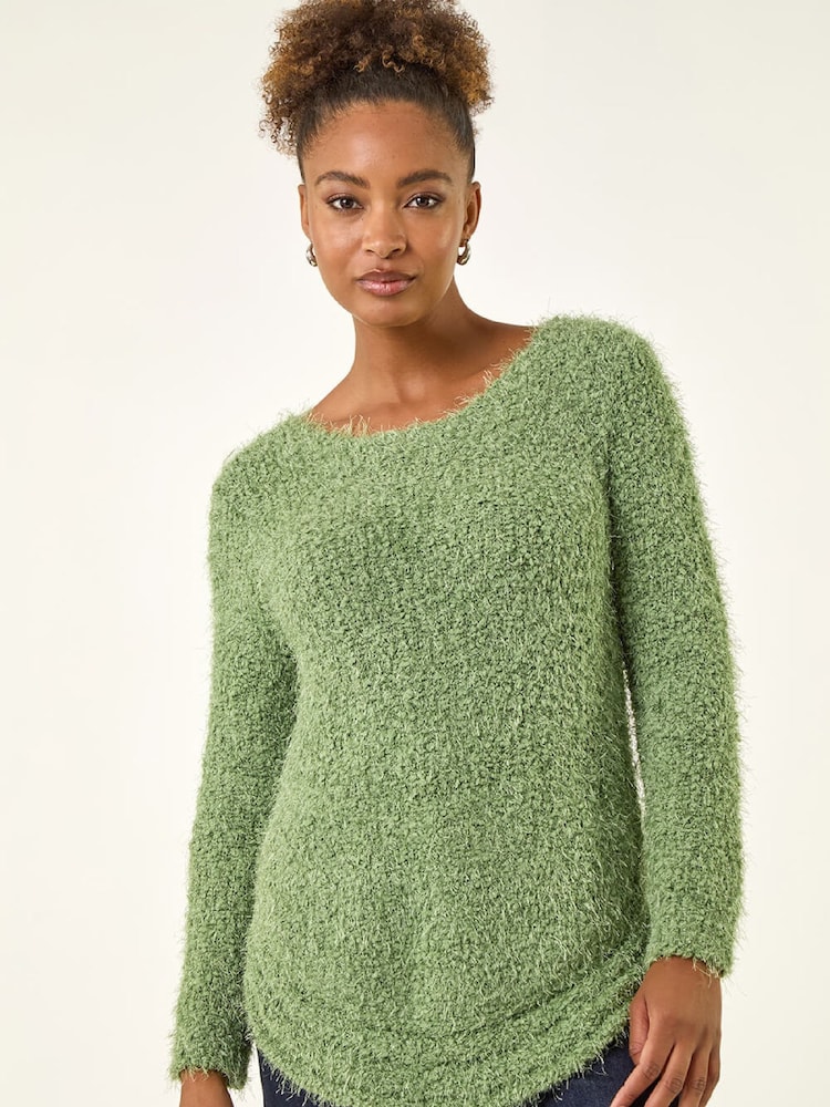 Roman Green Fluffy Knit Curved Hem Knit Jumper - Image 2 of 5