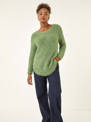 Roman Green Fluffy Knit Curved Hem Knit Jumper - Image 3 of 5