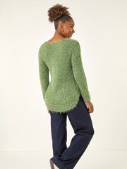 Roman Green Fluffy Knit Curved Hem Knit Jumper - Image 4 of 5