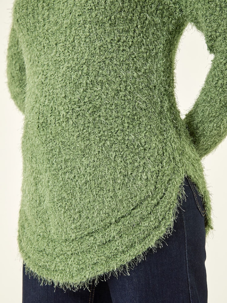 Roman Green Fluffy Knit Curved Hem Knit Jumper - Image 5 of 5