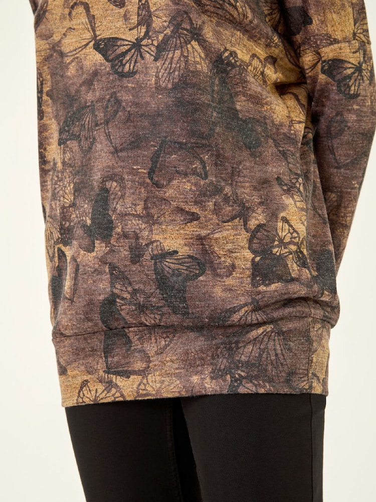 Roman Brown Butterfly Print Snit T-Shirt - Image 5 of 5 Roman Brown Butterfly Print Snit T-Shirt - Image 5 of 5