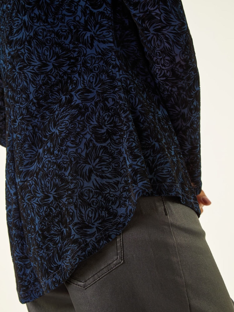 Roman Blue Flock Mesh Textured Blouse - Image 5 of 5 Roman Blue Flock Mesh Textured Blouse - Image 5 of 5