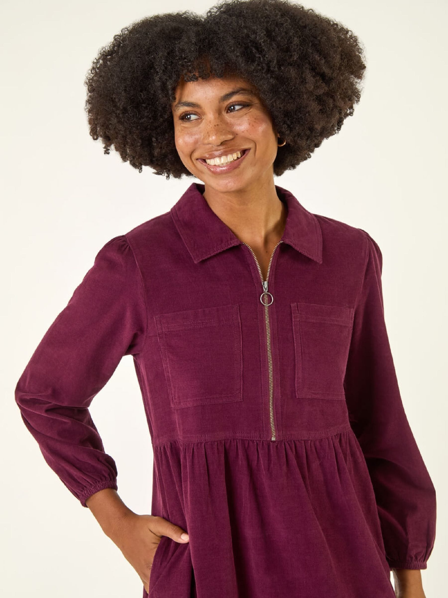 Buy Roman Red Corduroy Zip Detail Midi Dress from Next USA