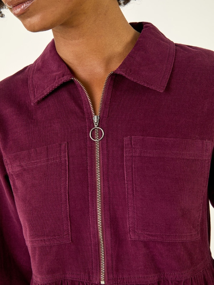 Roman Red Corduroy Zip Detail Midi Dress - Image 5 of 5 Roman Red Corduroy Zip Detail Midi Dress - Image 5 of 5