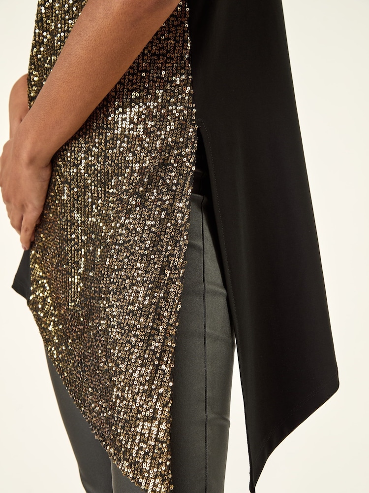 Roman Metallic Sequin Asymmetric Stretch Vest - Image 5 of 5 Roman Metallic Sequin Asymmetric Stretch Vest - Image 5 of 5
