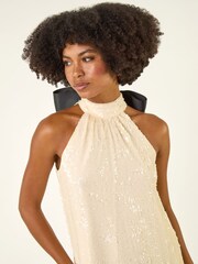 Roman Natural Sequin Bow Back Dress - Image 4 of 5
