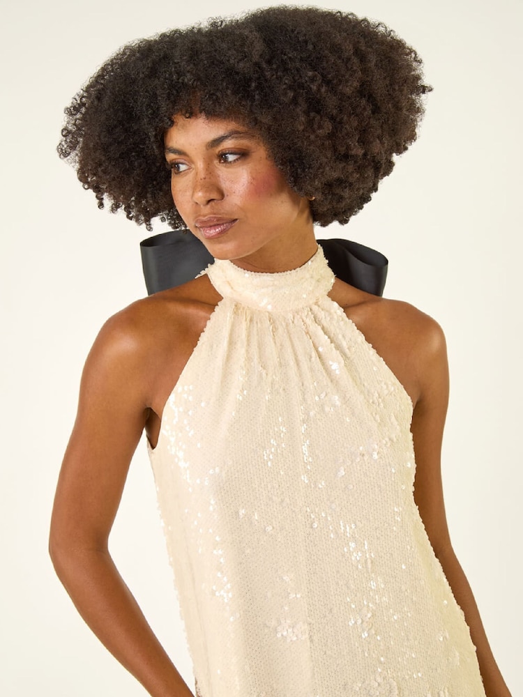 sequin back bow dress in gold Gold Sequin Bow Back Dress Medium