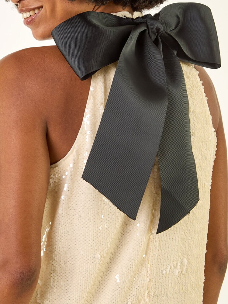 Roman Natural Sequin Bow Back Dress - Image 5 of 5 Roman Natural Sequin Bow Back Dress - Image 5 of 5