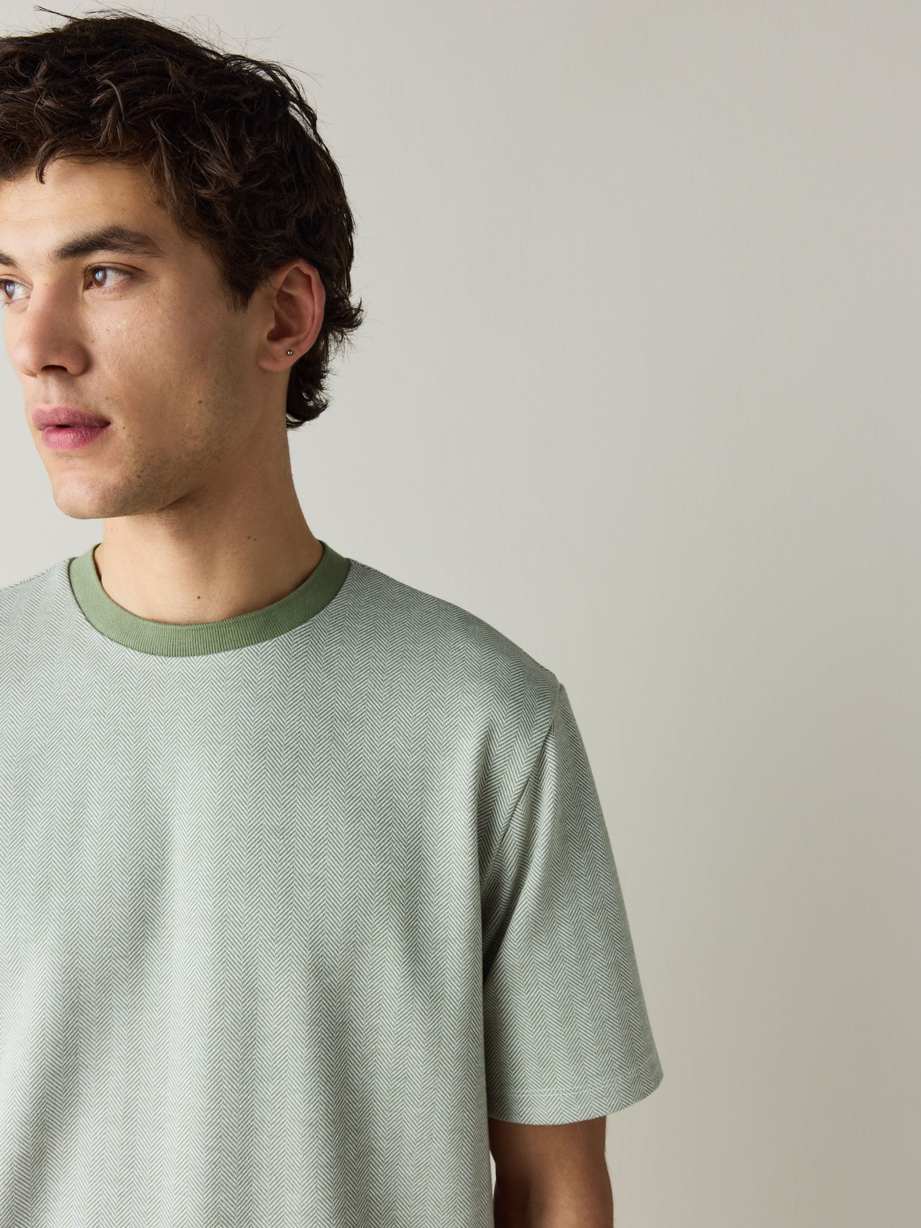Buy Sage Green - Regular Fit Heritage Herringbone T-Shirt from