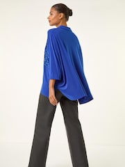Roman Blue Sequin Buttoned Blouse - Image 3 of 5