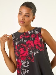 Roman Red Floral Wrap Embellished Tunic Top - Image 4 of 5