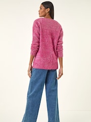 Roman Pink Buttoned Tinsle Knit Cardigan - Image 3 of 5