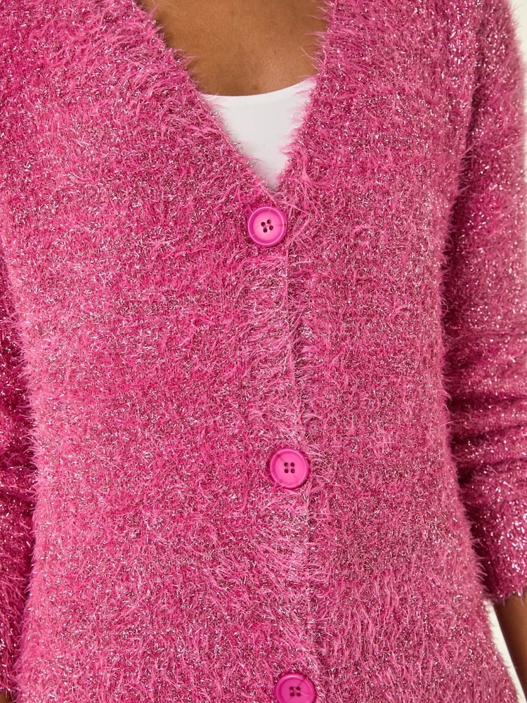 Roman Pink Buttoned Tinsle Knit Cardigan - Image 5 of 5 Roman Pink Buttoned Tinsle Knit Cardigan - Image 5 of 5