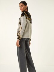 Roman Grey Fluffy Textured Knit Cardigan - Image 3 of 5