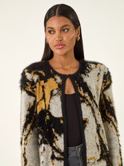 Roman Grey Fluffy Textured Knit Cardigan - Image 4 of 5