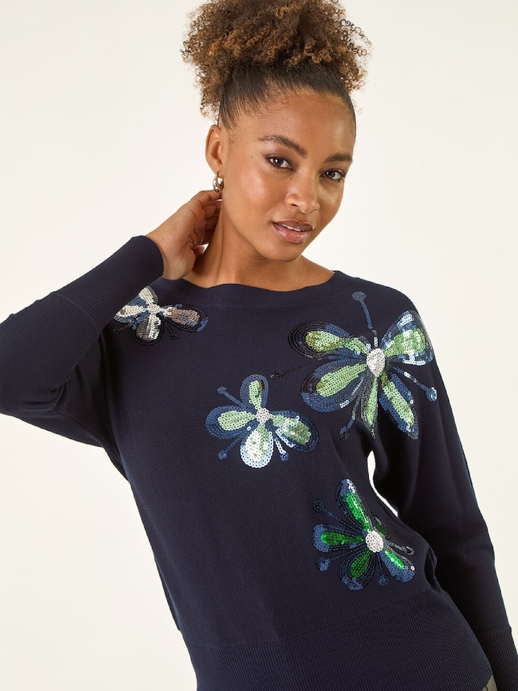 Roman Blue Sequin Floral Knit Jumper - Image 1 of 5