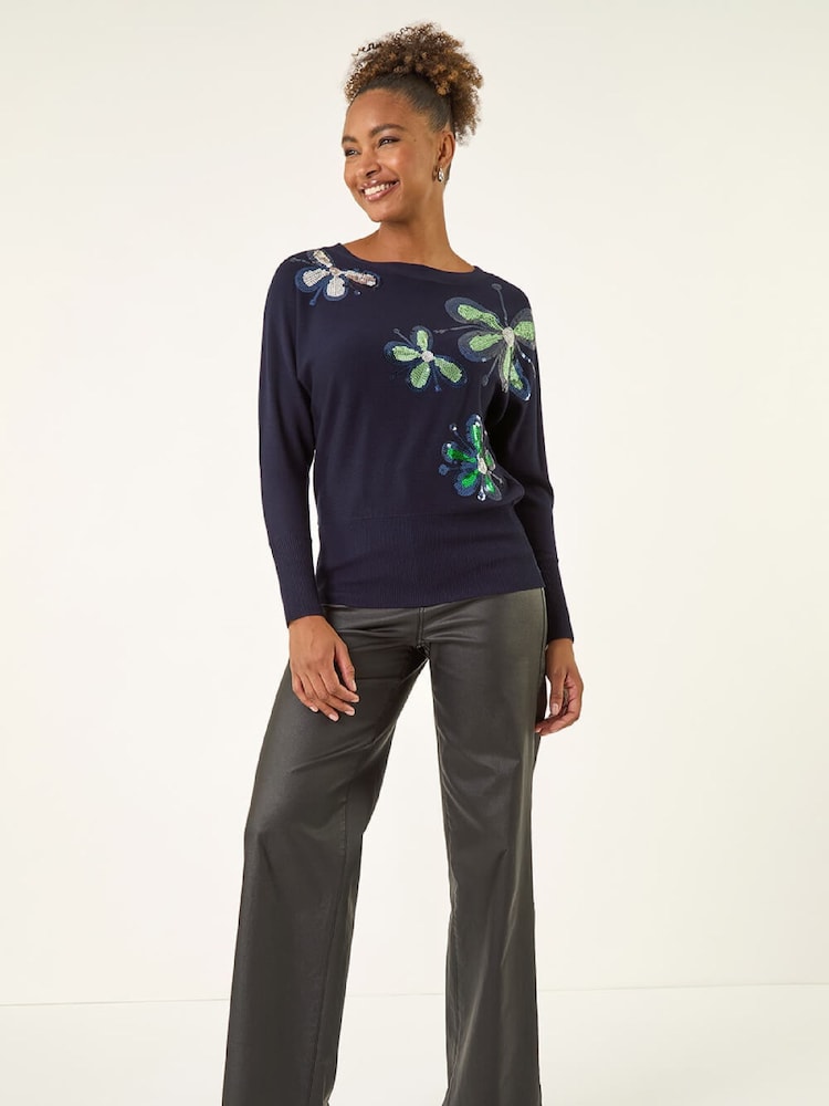 Roman Blue Sequin Floral Knit Jumper - Image 2 of 5