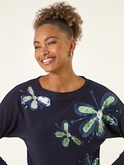 Roman Blue Sequin Floral Knit Jumper - Image 4 of 5