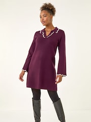 Roman Purple Scalloped Edge Knit Dress - Image 1 of 5