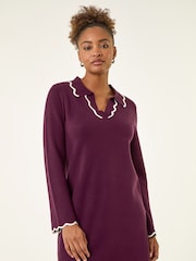 Roman Purple Scalloped Edge Knit Dress - Image 2 of 5