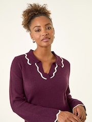 Roman Purple Scalloped Edge Knit Dress - Image 4 of 5