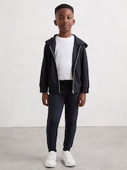 Reiss Navy Harrison Zipped Interlock-Jersey Hoodie - Image 3 of 5