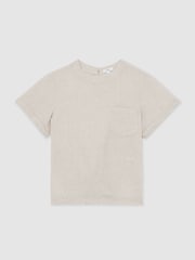 Reiss Beige Neutral Tamara Linen Patch-Pocket T-Shirt - Image 2 of 6