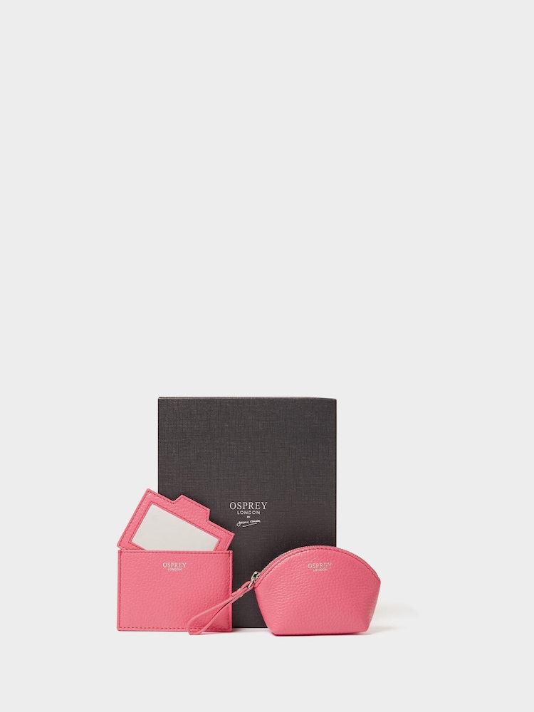 Osprey London Pink The Neptune Leather Mirror Card Holder & Small Pouch - Image 1 of 6
