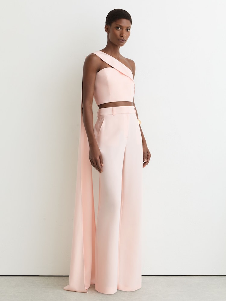 Reiss Pale Pink Emilia One-Shoulder Scarf Bustier Top - Image 1 of 6