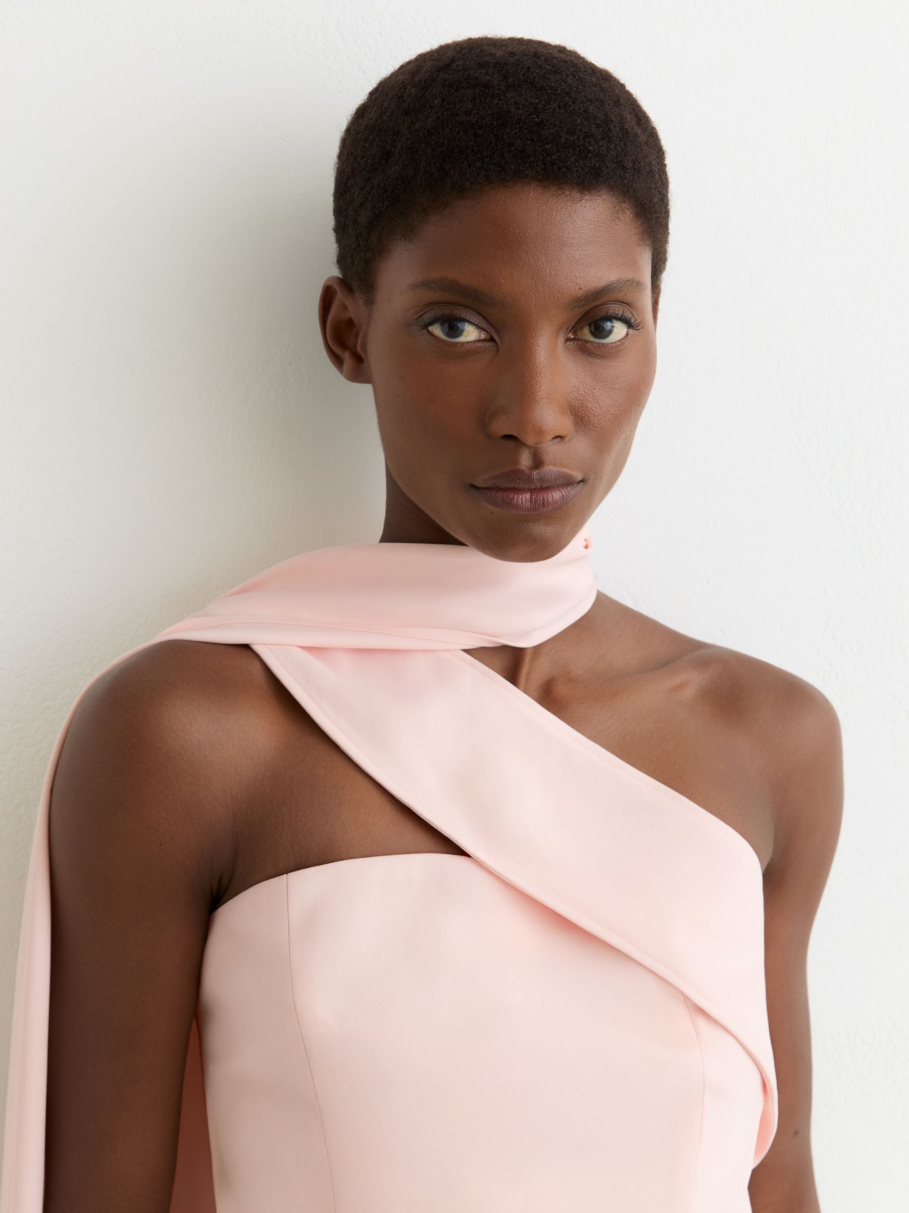 Buy Reiss Pale Pink Emilia One-Shoulder Scarf Bustier Top from the
