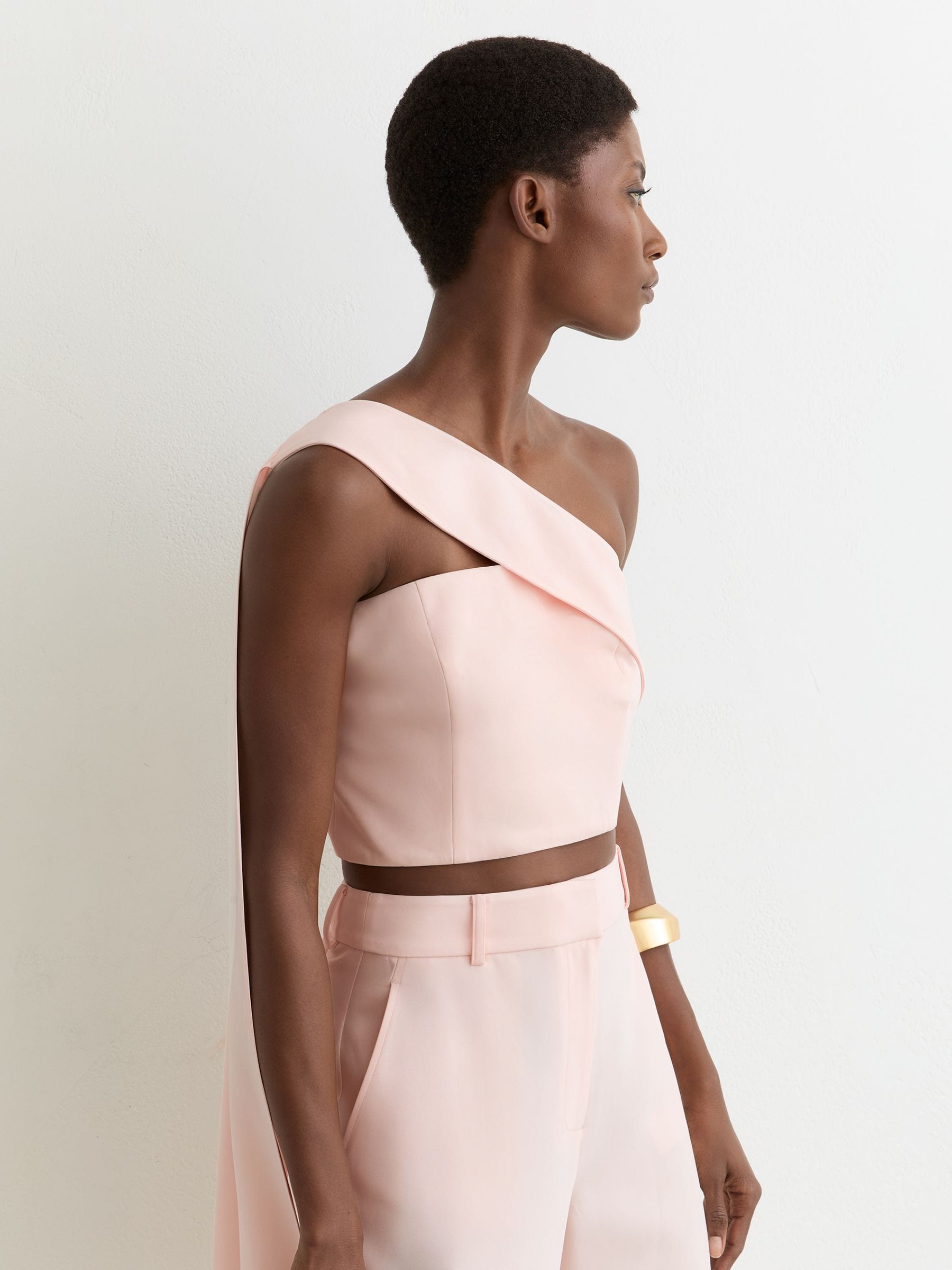 Buy Reiss Pale Pink Emilia One-Shoulder Scarf Bustier Top from the