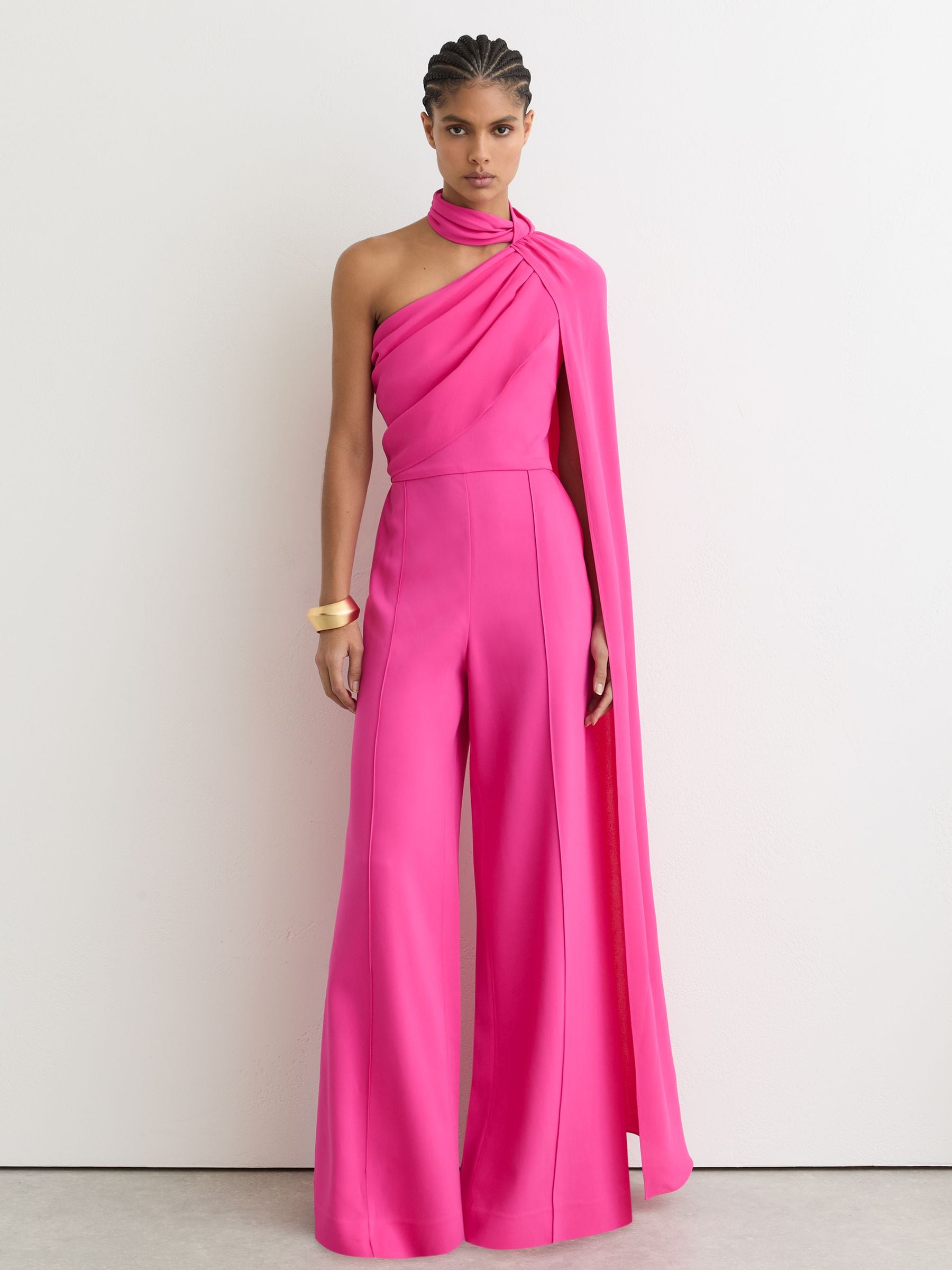 Buy Reiss Raspberry Pink Carrie Petite One-Shoulder Drape Wide-Leg