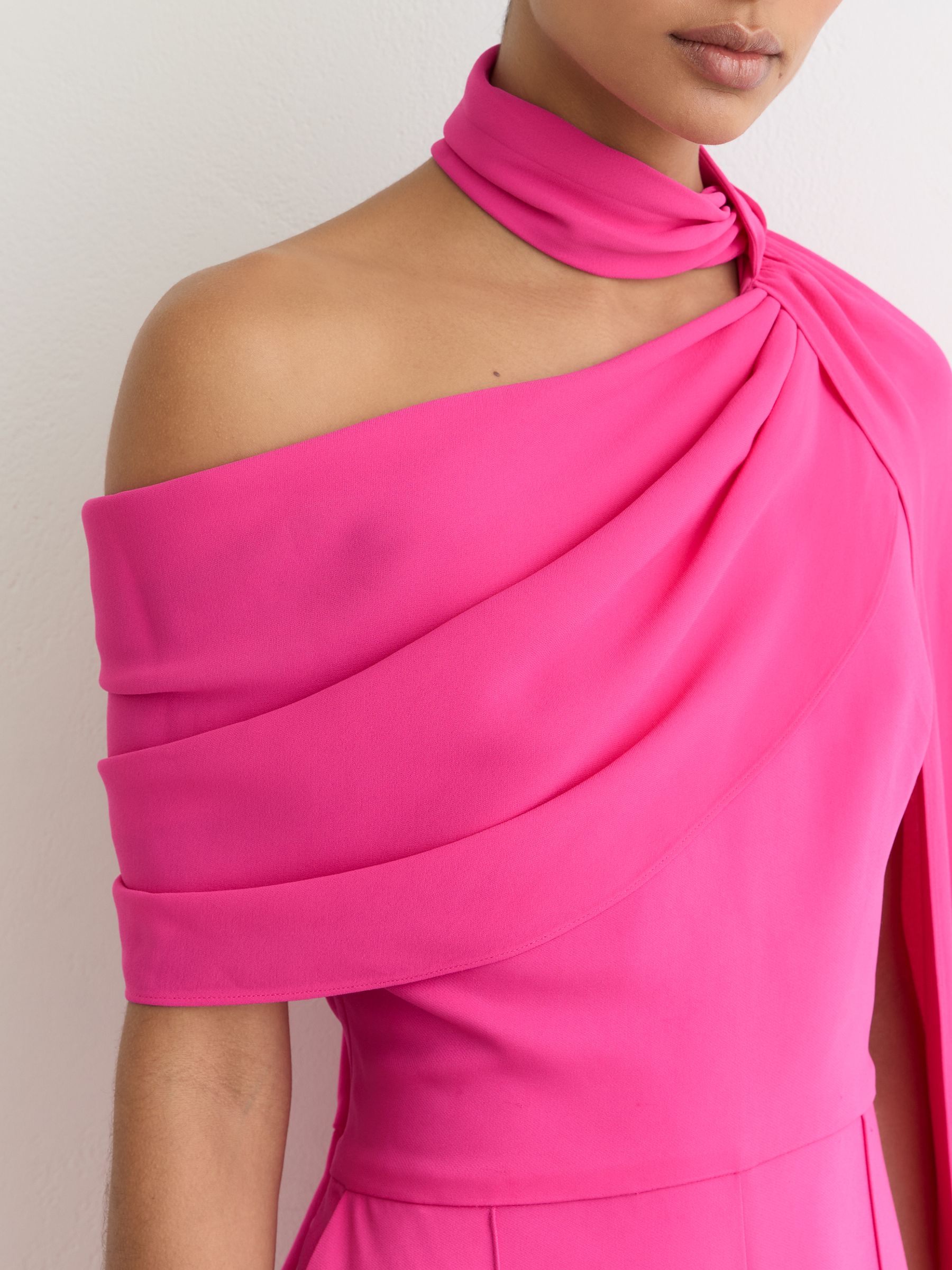 Buy Reiss Raspberry Pink Carrie Petite One-Shoulder Drape Wide-Leg