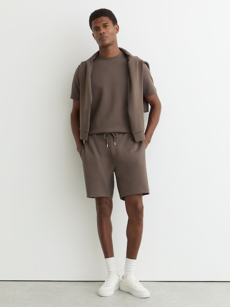 Reiss Light Brown Reid Premium Interlock Drawstring Shorts - Image 1 of 6 Reiss Light Brown Reid Premium Interlock Drawstring Shorts - Image 1 of 6