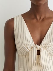 Reiss Cream/Black Jayce Pinstripe Tie-Front Cropped Top - Image 4 of 6