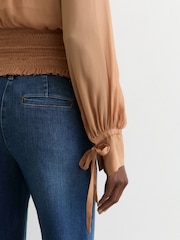 Reiss Rust Orange Phoebe Sheer Tie-Neck Shirred Blouse - Image 4 of 7