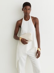 Reiss Ivory Quinn Asymmetric Draped Halterneck Top - Image 1 of 7