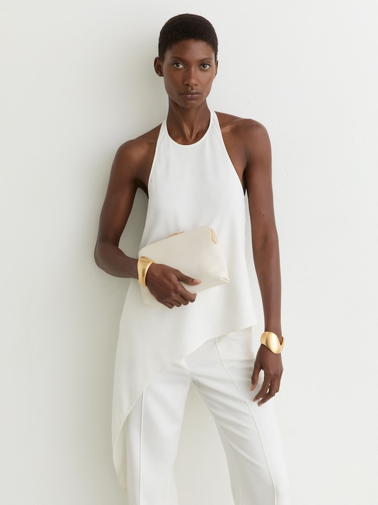 Reiss Ivory Quinn Asymmetric Draped Halterneck Top - Image 1 of 7