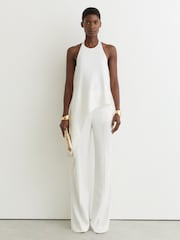Reiss Ivory Quinn Asymmetric Draped Halterneck Top - Image 3 of 7