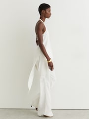 Reiss Ivory Quinn Asymmetric Draped Halterneck Top - Image 4 of 7