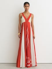 Reiss Orange/Ivory Tallie Empire-Line Printed Maxi Dress - Image 1 of 7