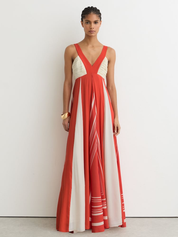 Reiss Orange/Ivory Tallie Empire-Line Printed Maxi Dress - Image 1 of 7 Reiss Orange/Ivory Tallie Empire-Line Printed Maxi Dress - Image 1 of 7