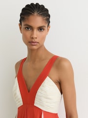 Reiss Orange/Ivory Tallie Empire-Line Printed Maxi Dress - Image 4 of 7